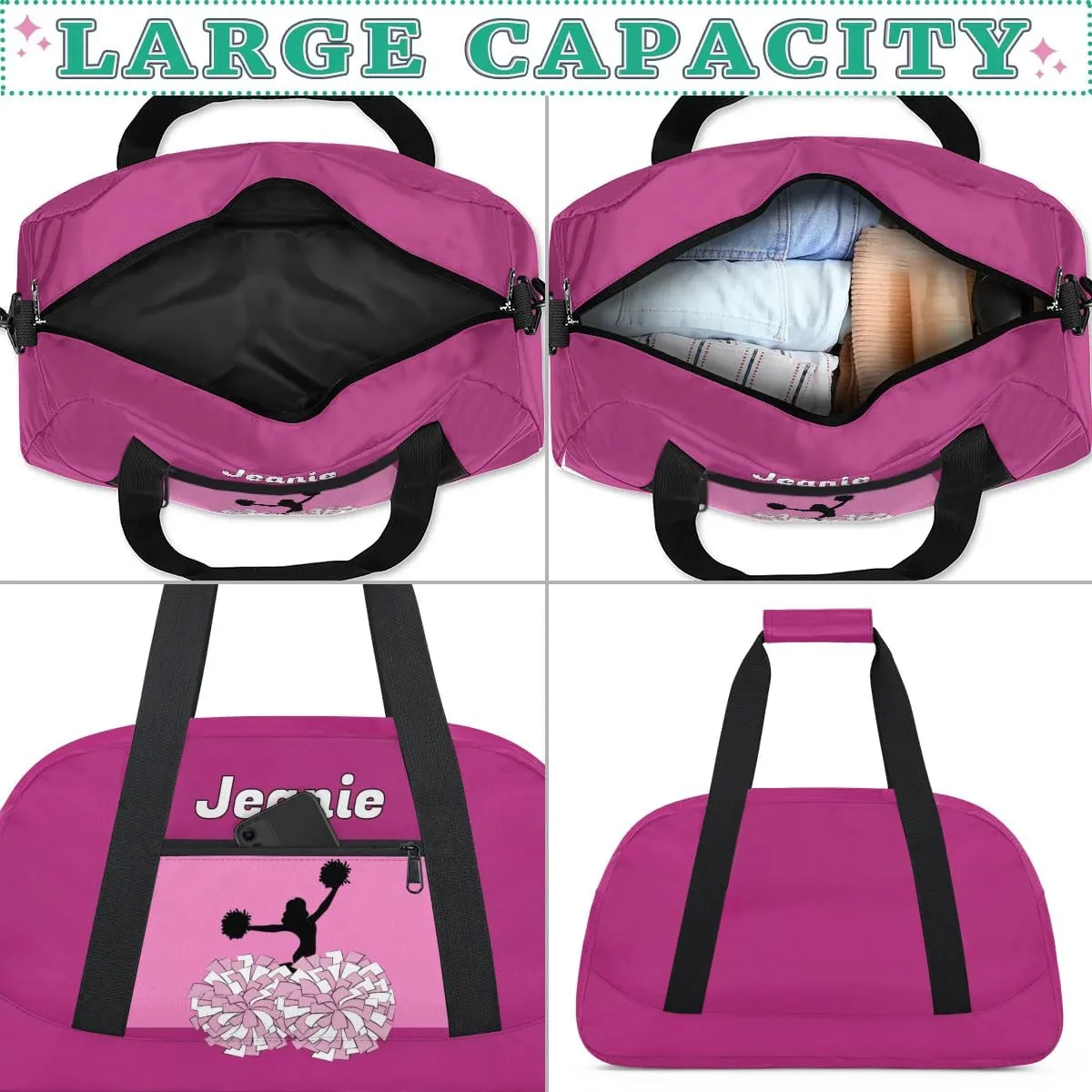 Personalized Cheerleader Bag Cheer Duffel Bag Customized Cheerleaders Bag with Your Name Travel Overnight Bag Gym Bag, Maroon