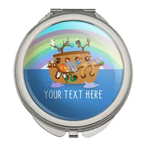 Personalized Custom 1 Line Noah's Ark with Rainbow Compact Travel Purse Handbag Makeup Mirror