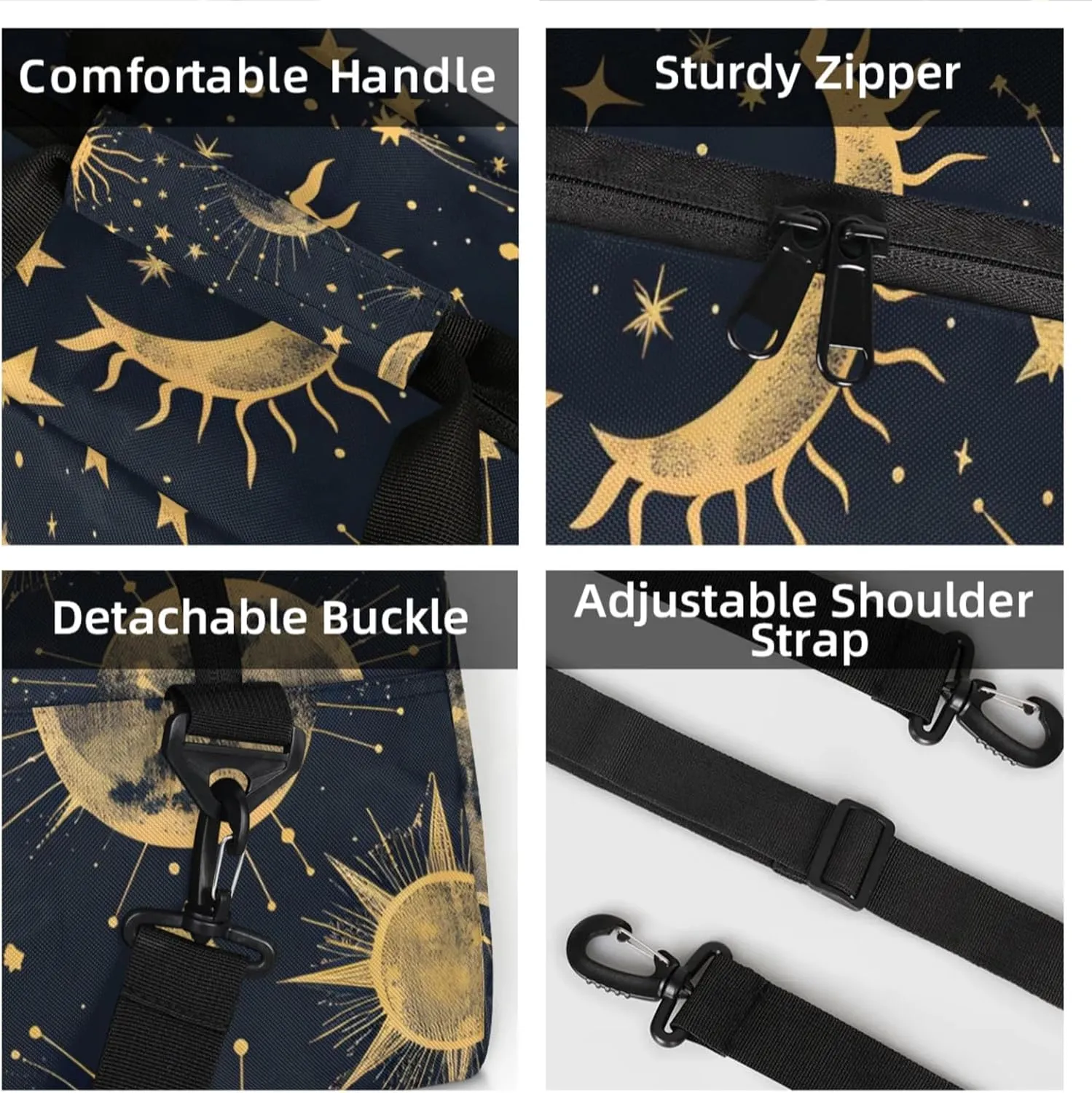 Personalized Custom Boho Sun Moon Gym Bag for Women Men Carry on Travel Duffel Tote Modern Stars Gothic Overnight Workout Weekender Bag