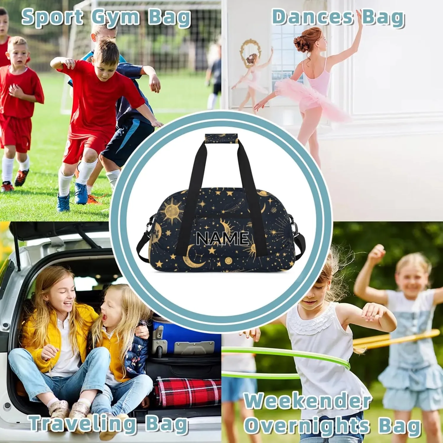 Personalized Custom Boho Sun Moon Gym Bag for Women Men Carry on Travel Duffel Tote Modern Stars Gothic Overnight Workout Weekender Bag