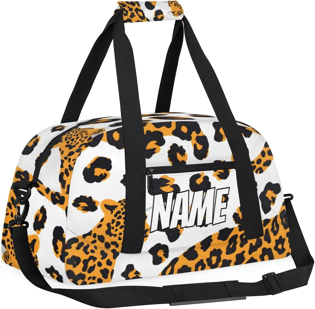 Personalized Custom Gym Bag for Women Men Carry on Leopard Print Travel Duffel Tote Cheetah Skin Overnight Workout Weekender Bag