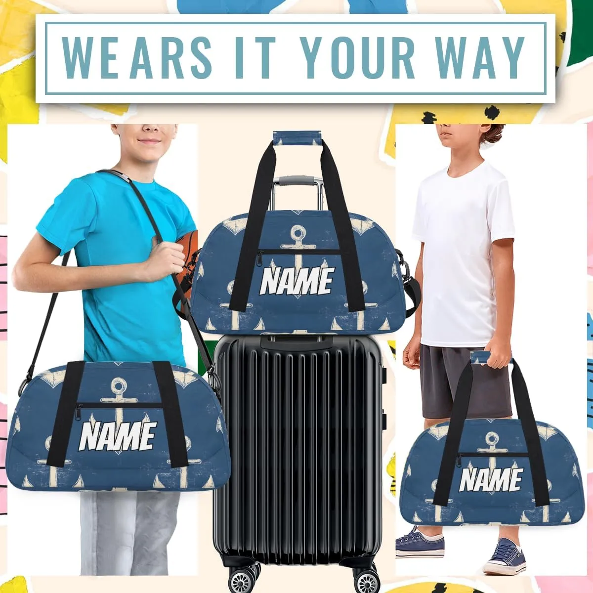 Personalized Custom Gym Bag for Women Men Carry on Ocean Anchors Travel Duffel Tote Nautical Theme Overnight Workout Weekender Bag