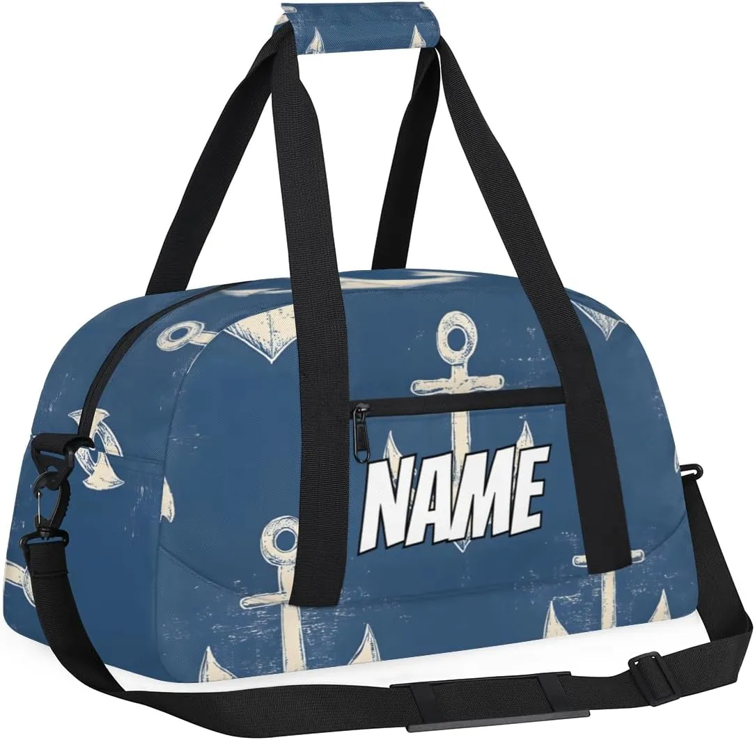 Personalized Custom Gym Bag for Women Men Carry on Ocean Anchors Travel Duffel Tote Nautical Theme Overnight Workout Weekender Bag