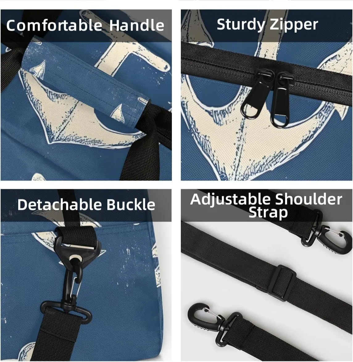 Personalized Custom Gym Bag for Women Men Carry on Ocean Anchors Travel Duffel Tote Nautical Theme Overnight Workout Weekender Bag