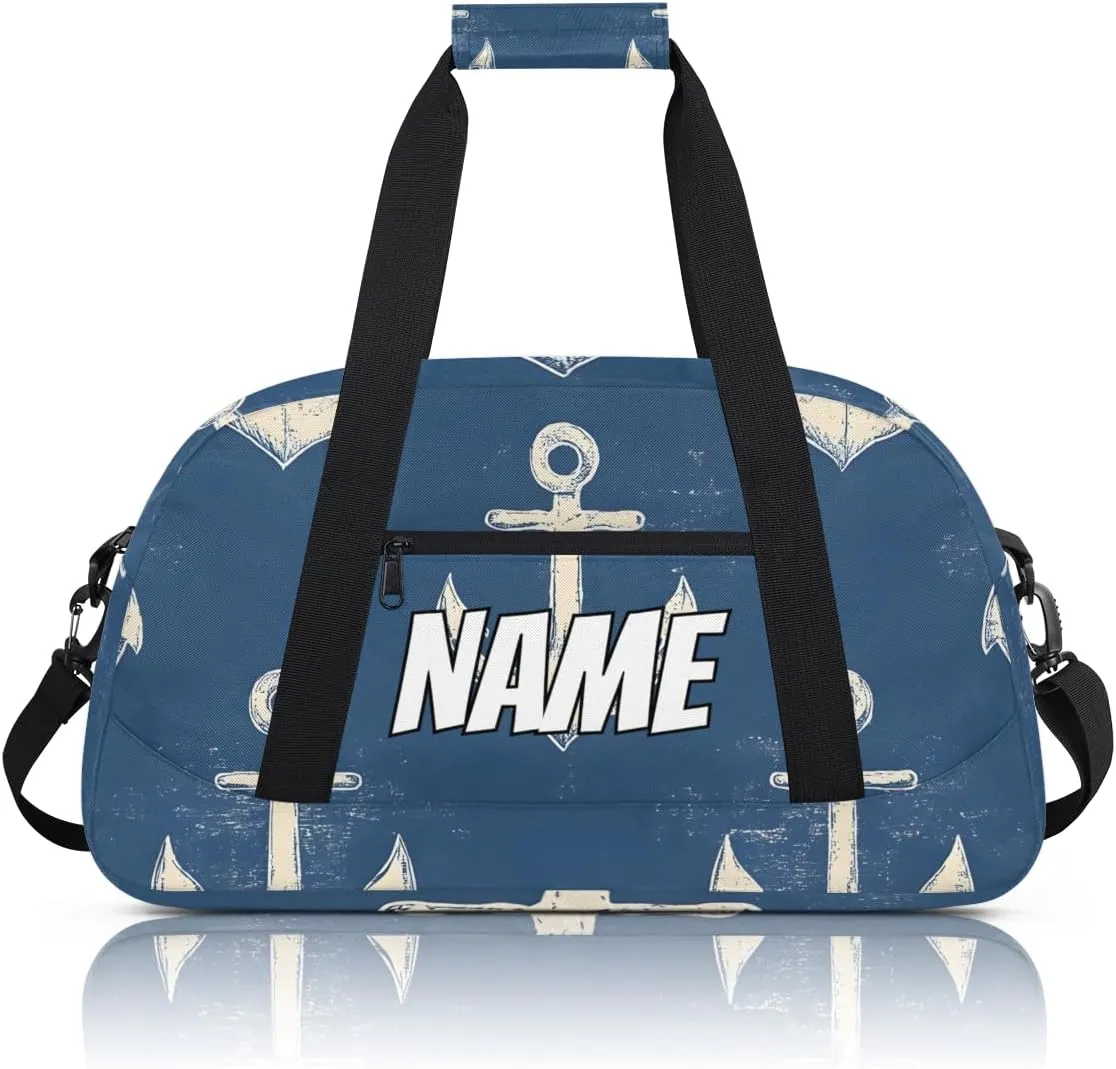 Personalized Custom Gym Bag for Women Men Carry on Ocean Anchors Travel Duffel Tote Nautical Theme Overnight Workout Weekender Bag