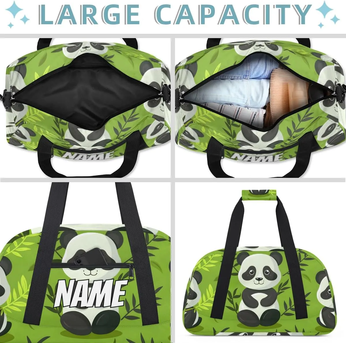 Personalized Custom Gym Bag for Women Men Carry on Wildlife Panda Travel Duffel Tote Asian Art Overnight Workout Weekender Bag