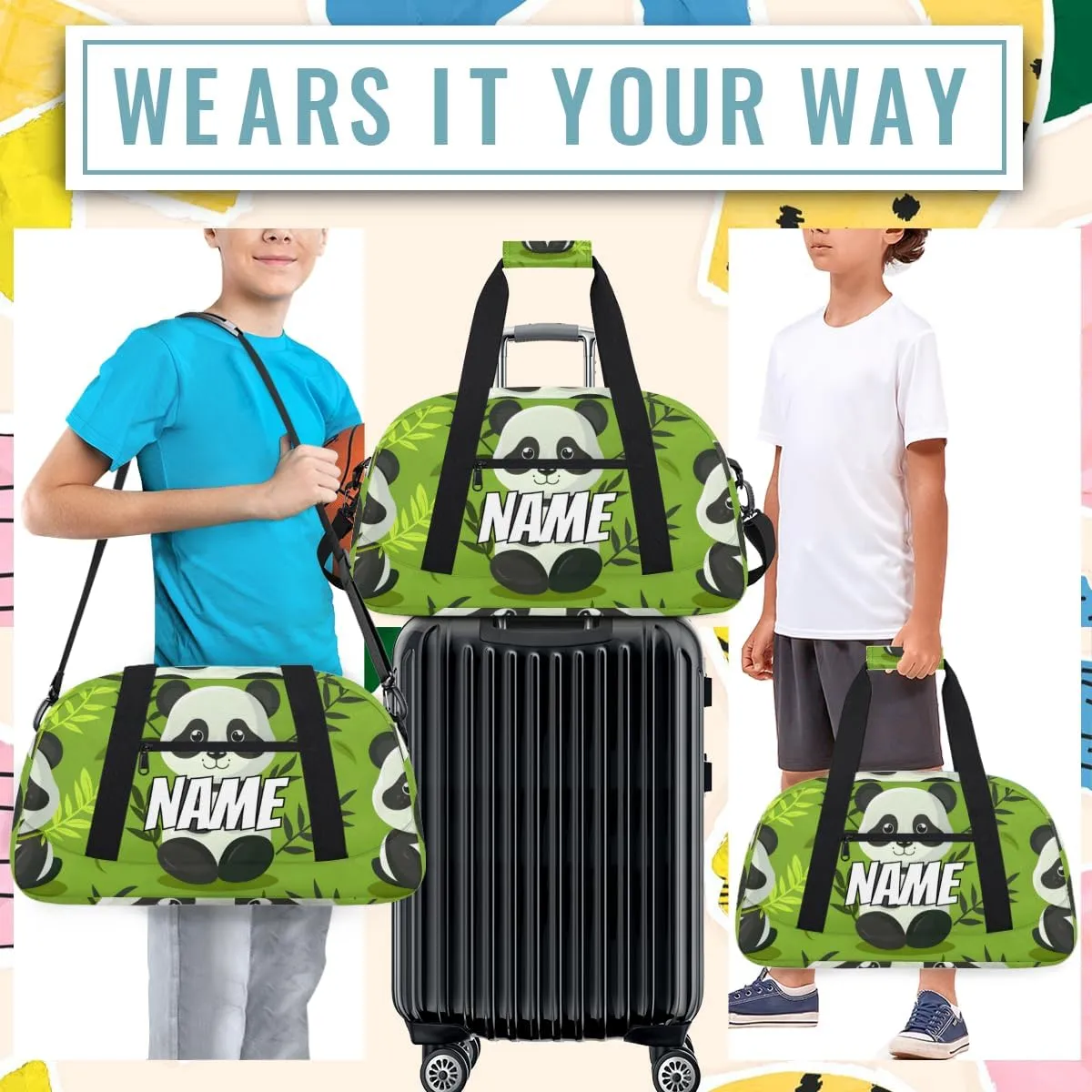 Personalized Custom Gym Bag for Women Men Carry on Wildlife Panda Travel Duffel Tote Asian Art Overnight Workout Weekender Bag