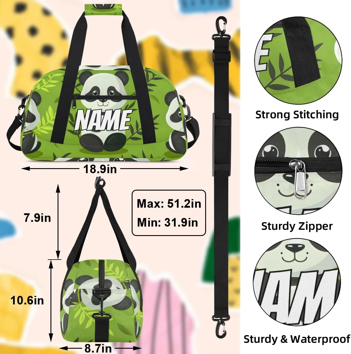 Personalized Custom Gym Bag for Women Men Carry on Wildlife Panda Travel Duffel Tote Asian Art Overnight Workout Weekender Bag