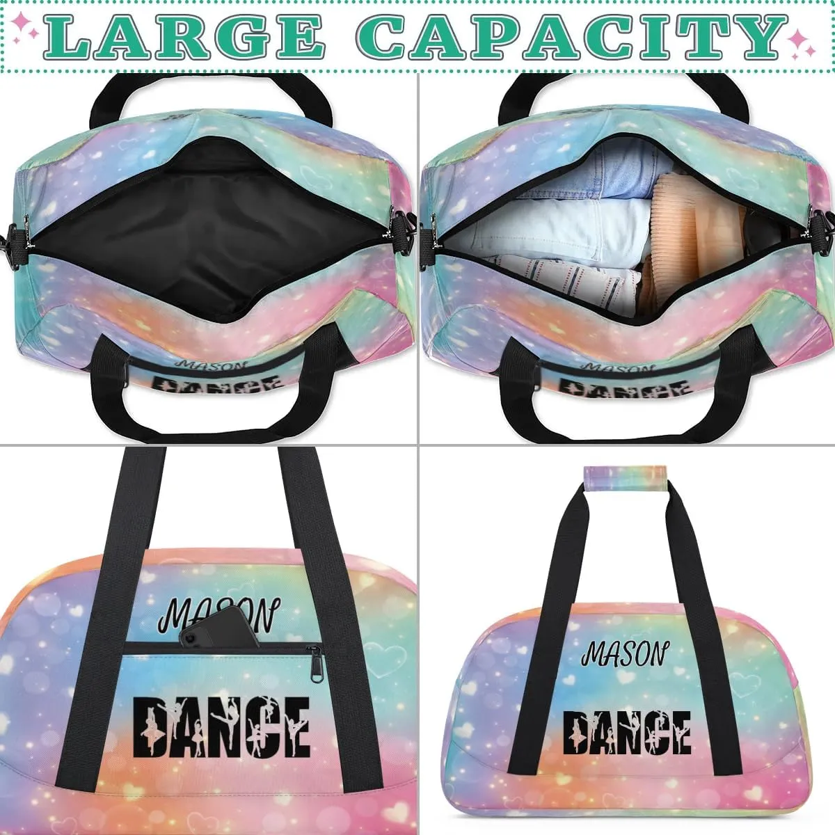 Personalized Dance Bag Gym Bag for Women, Custom Sport Duffel Bag Overnight Weekender Bags Travel Duffel Bag, Gorgeous Glitter