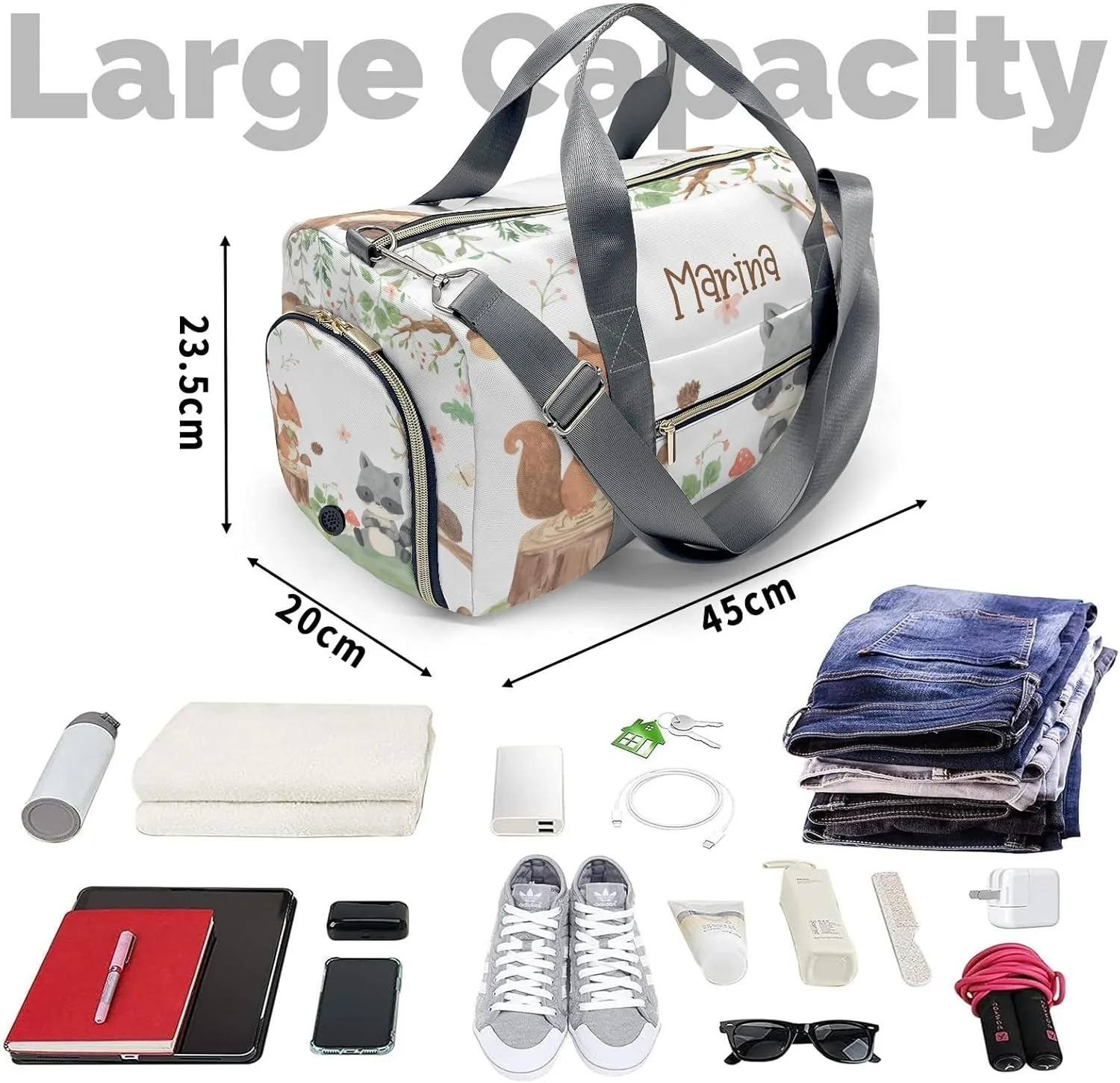 Personalized Duffel Bag Woodland Squirrel Raccoon Owl Hedgehog Function Meets Fashion: Travel Bags for Fitness Journey