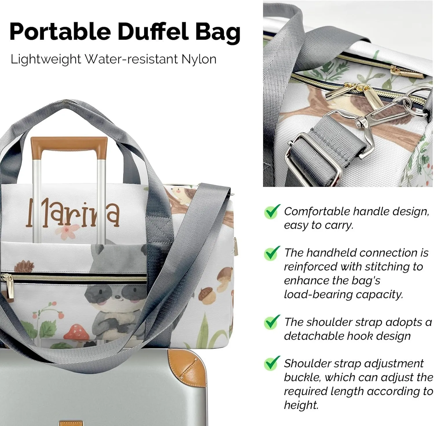 Personalized Duffel Bag Woodland Squirrel Raccoon Owl Hedgehog Function Meets Fashion: Travel Bags for Fitness Journey