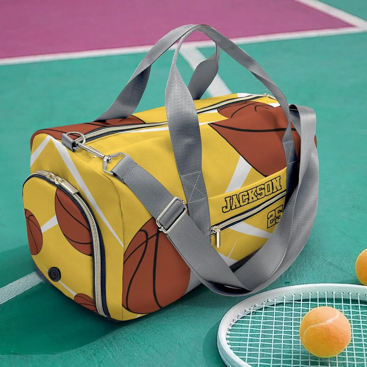 Personalized Duffle Bag with Name,Sport Basketball Player Team Yellow Custom Travel Bag Carry On Weekend Overnight Bag Gym Sports Bag Dance Bag