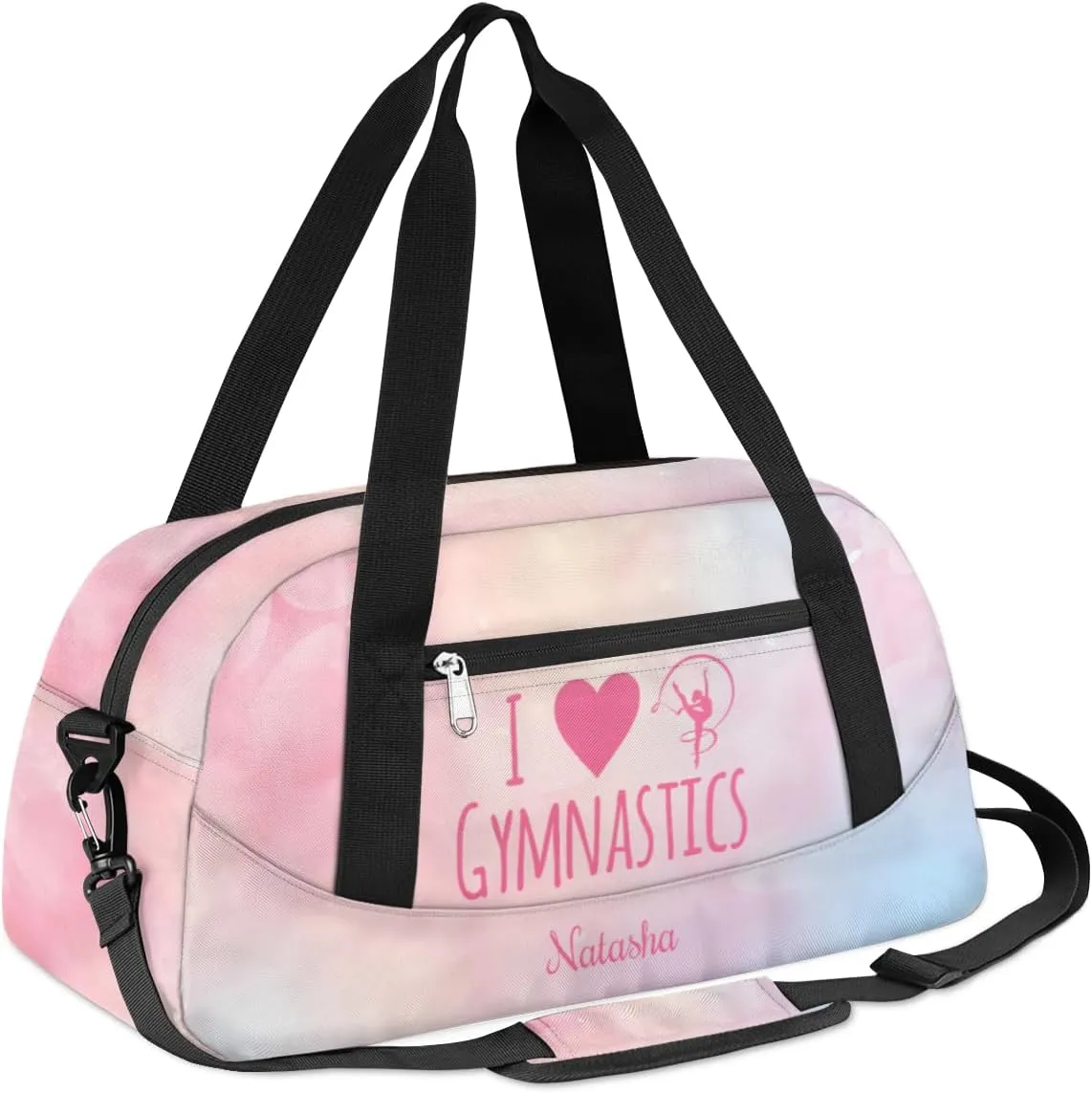 Personalized Gym Bag for Girls Teens, Custom Dance Bag Overnight Small Duffel Bag Carry On Weekend Sports Travel Bag for School Practice Gymnastics Ballet, Gymnastics Pink Petals
