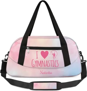 Personalized Gym Bag for Girls Teens, Custom Dance Bag Overnight Small Duffel Bag Carry On Weekend Sports Travel Bag for School Practice Gymnastics Ballet, Gymnastics Pink Petals