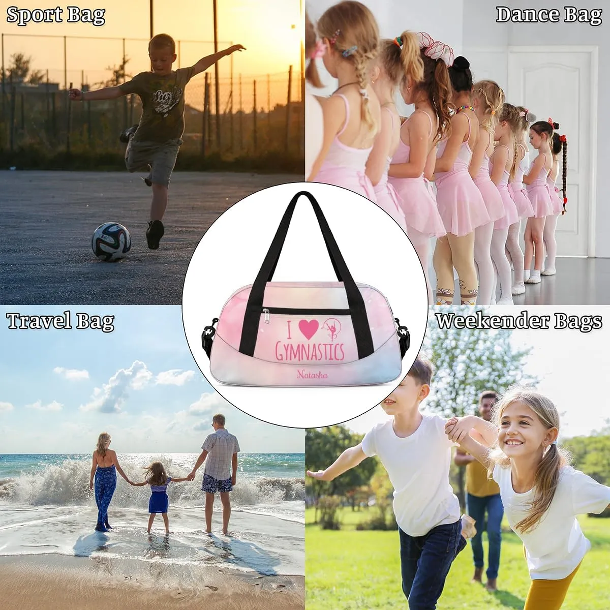 Personalized Gym Bag for Girls Teens, Custom Dance Bag Overnight Small Duffel Bag Carry On Weekend Sports Travel Bag for School Practice Gymnastics Ballet, Gymnastics Pink Petals