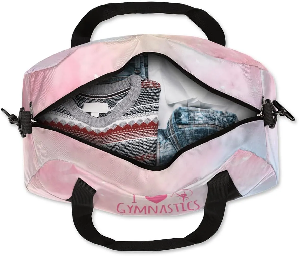 Personalized Gym Bag for Girls Teens, Custom Dance Bag Overnight Small Duffel Bag Carry On Weekend Sports Travel Bag for School Practice Gymnastics Ballet, Gymnastics Pink Petals