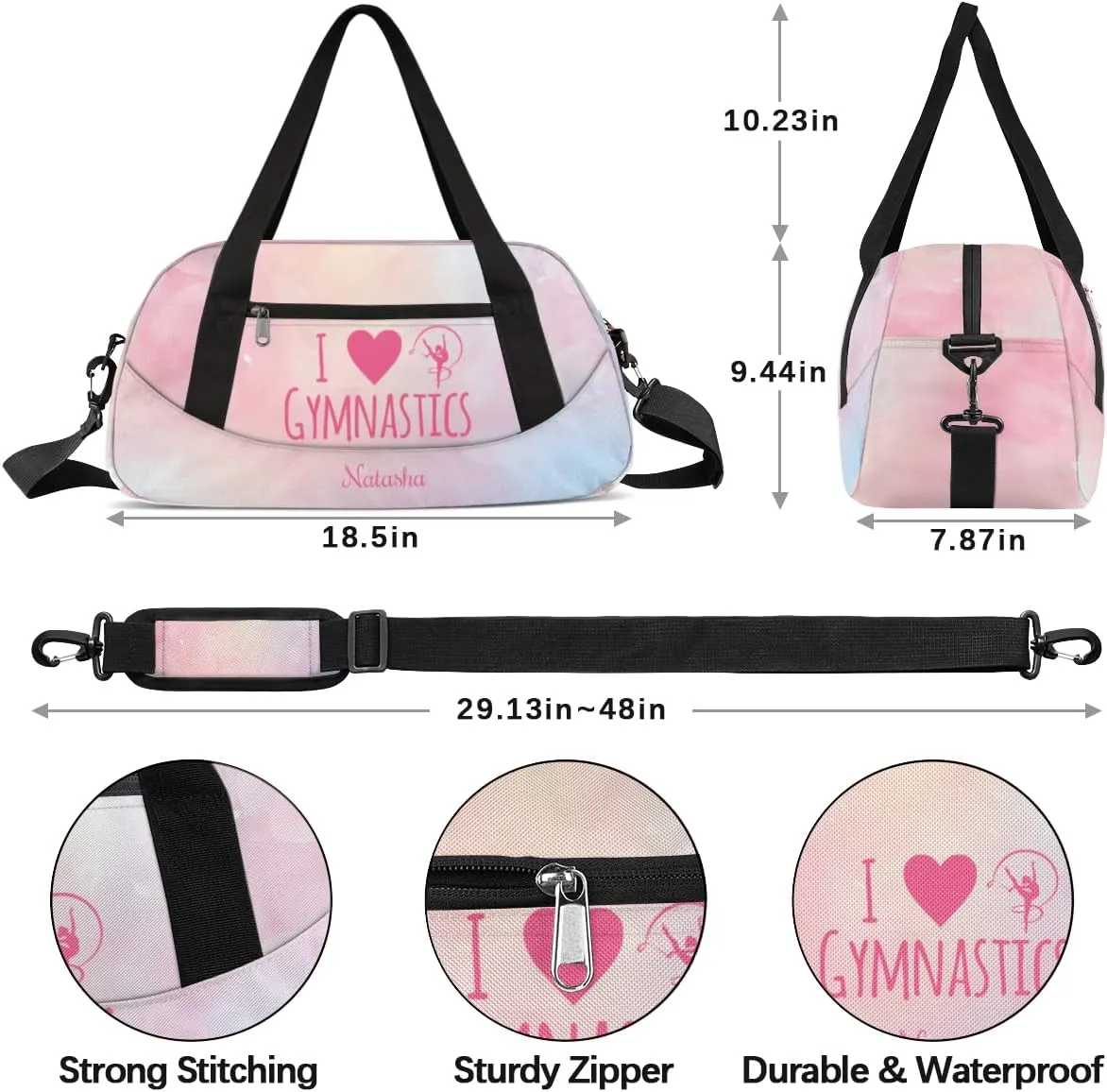 Personalized Gym Bag for Girls Teens, Custom Dance Bag Overnight Small Duffel Bag Carry On Weekend Sports Travel Bag for School Practice Gymnastics Ballet, Gymnastics Pink Petals