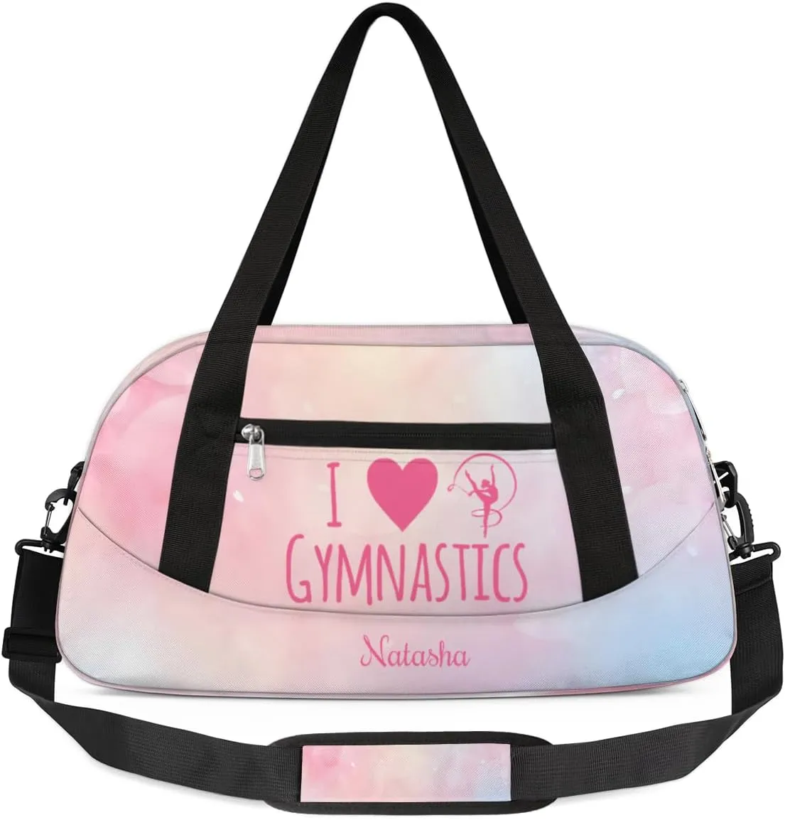 Personalized Gym Bag for Girls Teens, Custom Dance Bag Overnight Small Duffel Bag Carry On Weekend Sports Travel Bag for School Practice Gymnastics Ballet, Gymnastics Pink Petals