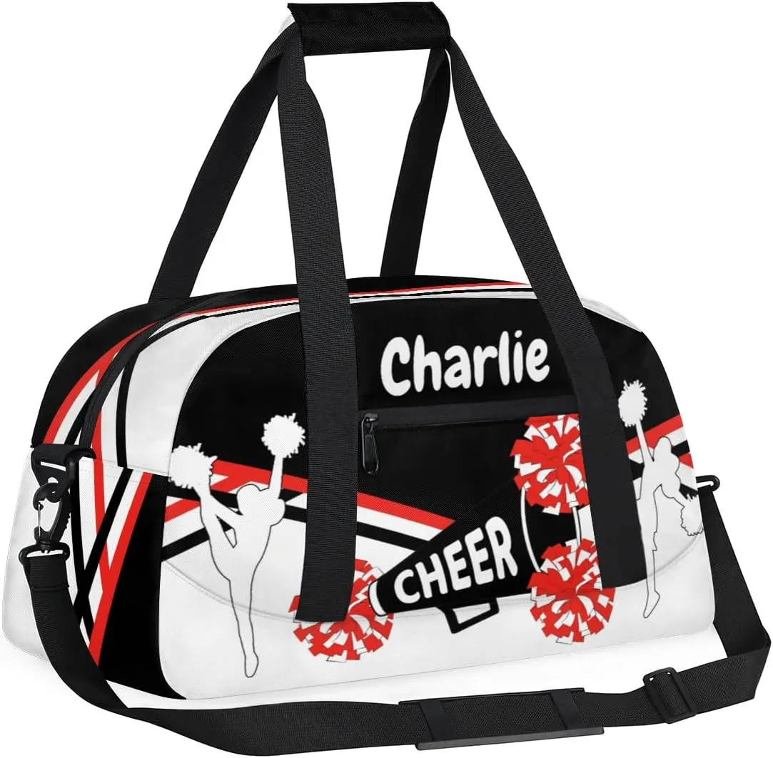 Personalized Name Cheerleaders Bag Custom Cheer Duffel Bags Gymnastics Bag Weekend Travel Overnight Bag for Sport Events, Black White