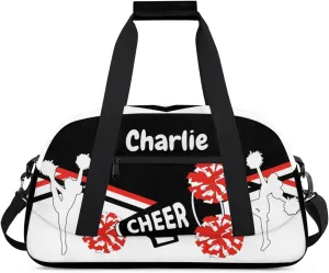 Personalized Name Cheerleaders Bag Custom Cheer Duffel Bags Gymnastics Bag Weekend Travel Overnight Bag for Sport Events, Black White