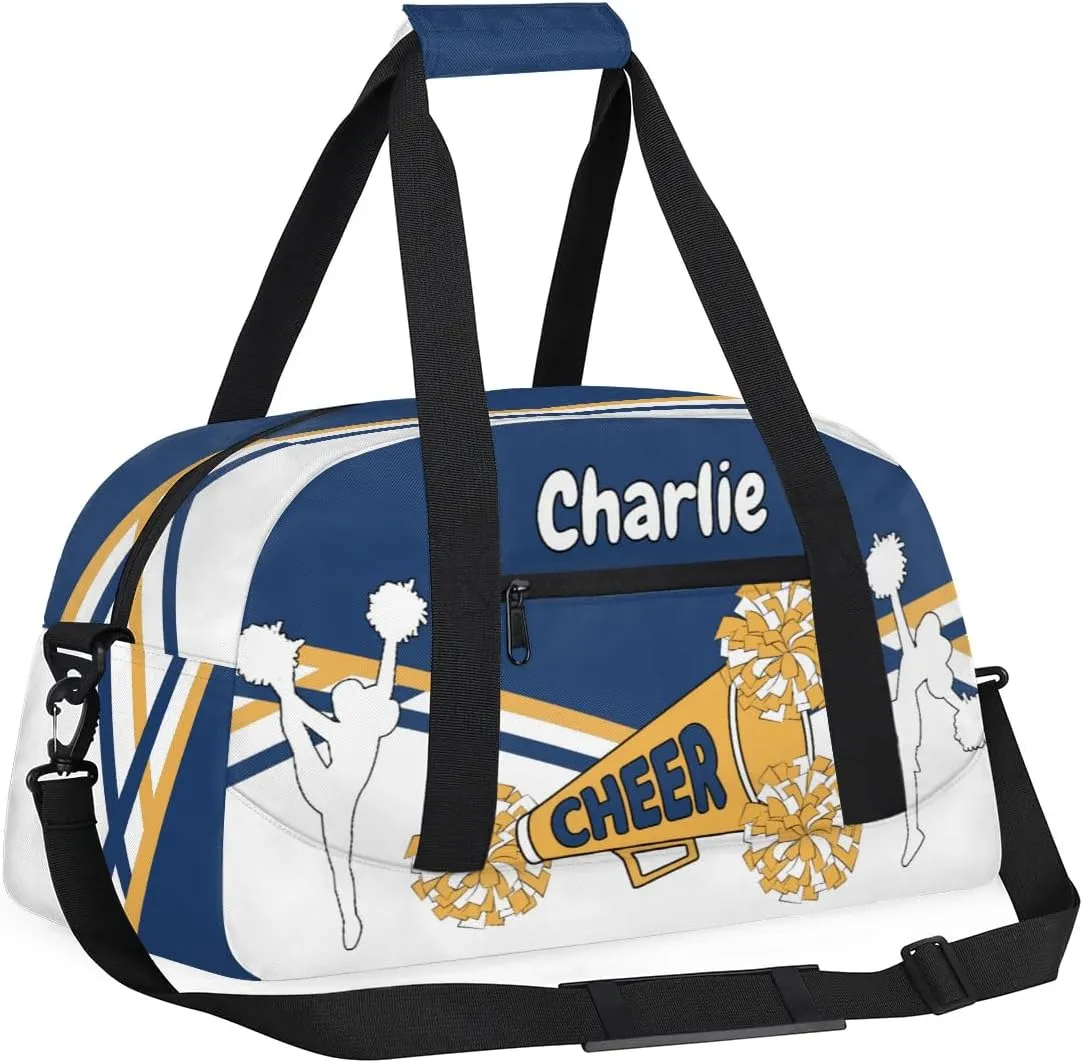 Personalized Name Cheerleaders Bag Custom Cheer Duffel Bags Gymnastics Bag Weekend Travel Overnight Bag for Sport Events, Blue White