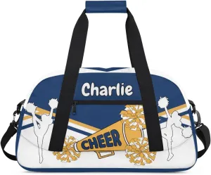 Personalized Name Cheerleaders Bag Custom Cheer Duffel Bags Gymnastics Bag Weekend Travel Overnight Bag for Sport Events, Blue White