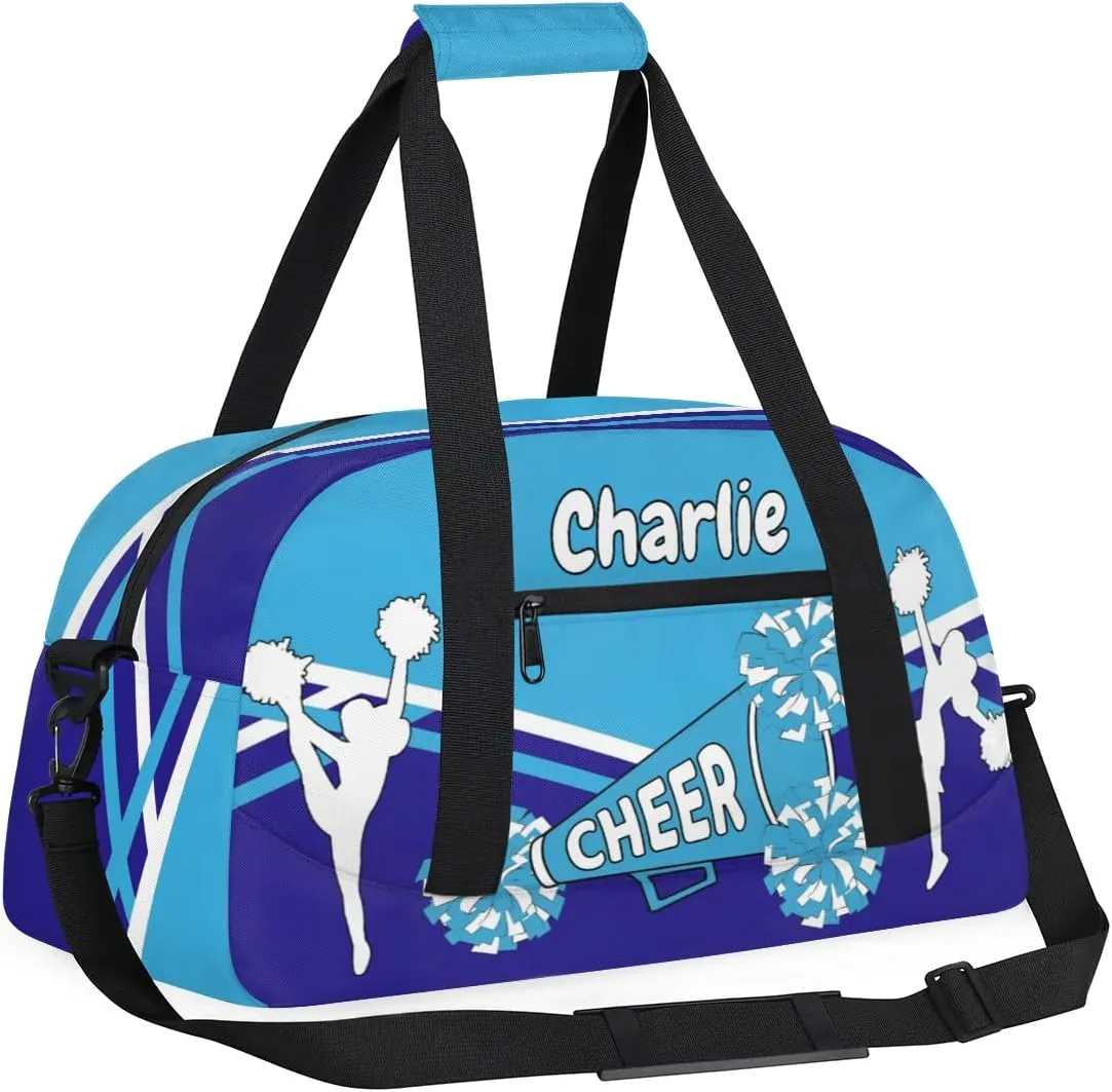 Personalized Name Cheerleaders Bag Custom Cheer Duffel Bags Gymnastics Bag Weekend Travel Overnight Bag for Sport Events, Blue