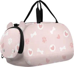 Pet Paw Bone and Hearts Pink Duffel Bags for Boys Small Gym Bags for Teens Dance Bag for Girls