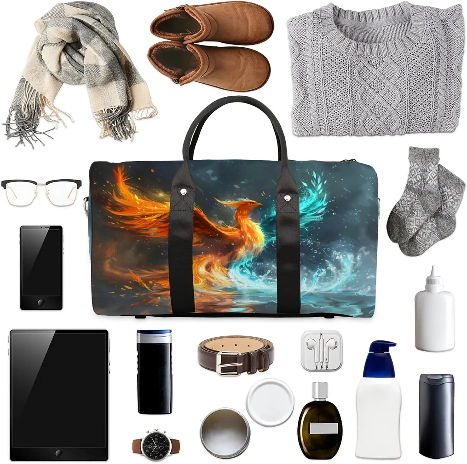 Phoenix Bird Travel Bag for Men Women, Gym Duffle Bags for Travel, Carry On Luggage Bag, Weekender Overnight Workout Bags