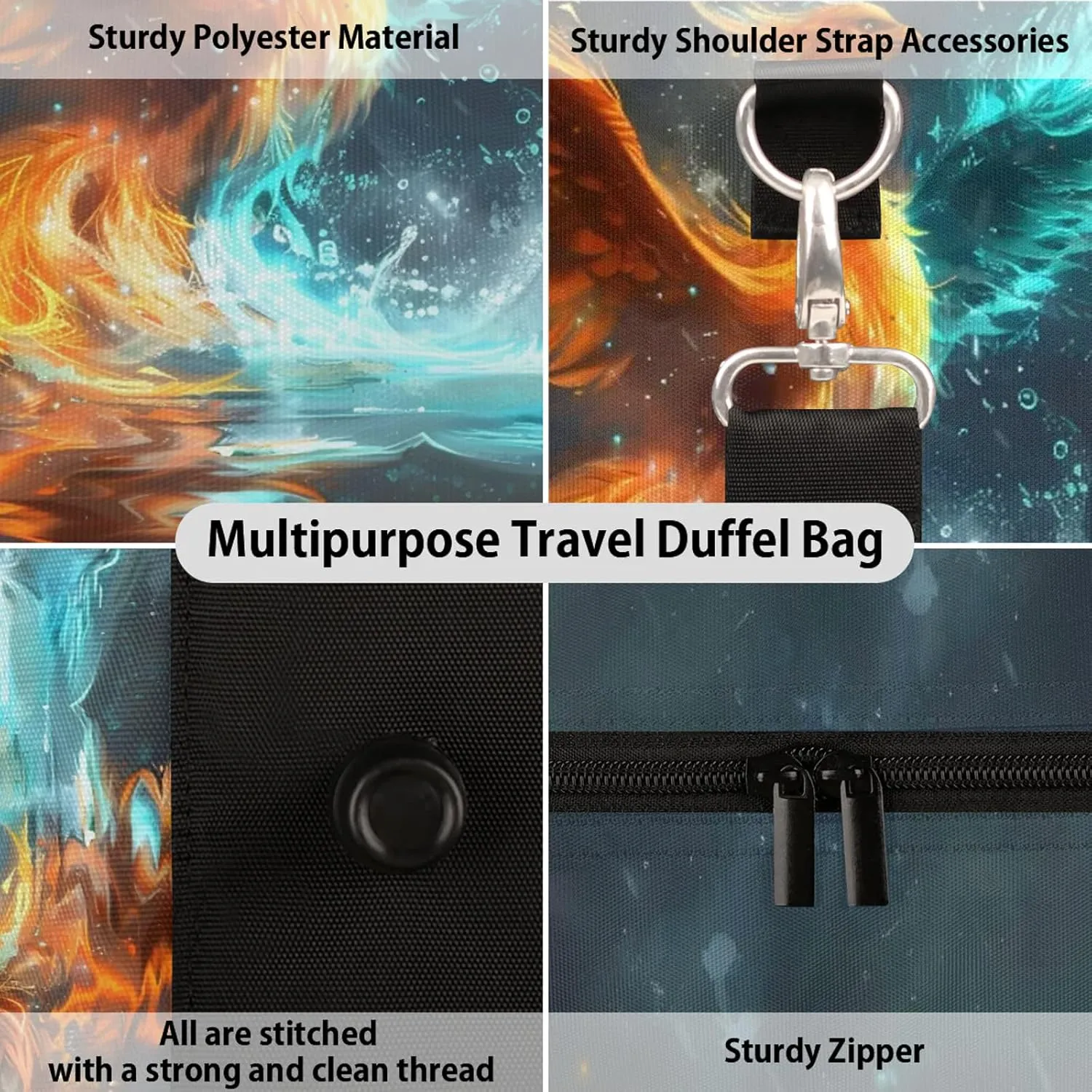 Phoenix Bird Travel Bag for Men Women, Gym Duffle Bags for Travel, Carry On Luggage Bag, Weekender Overnight Workout Bags
