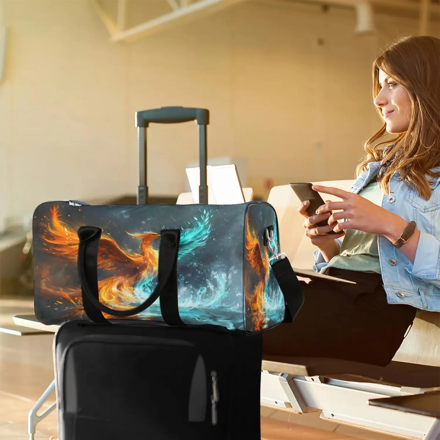 Phoenix Bird Travel Bag for Men Women, Gym Duffle Bags for Travel, Carry On Luggage Bag, Weekender Overnight Workout Bags