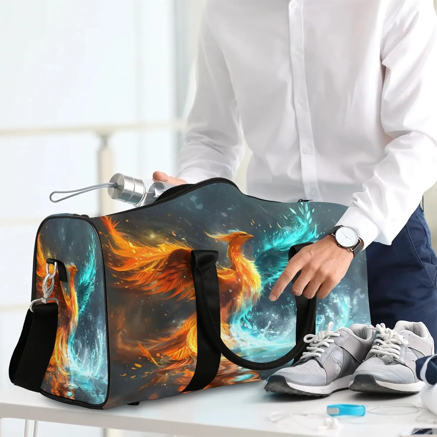Phoenix Bird Travel Bag for Men Women, Gym Duffle Bags for Travel, Carry On Luggage Bag, Weekender Overnight Workout Bags