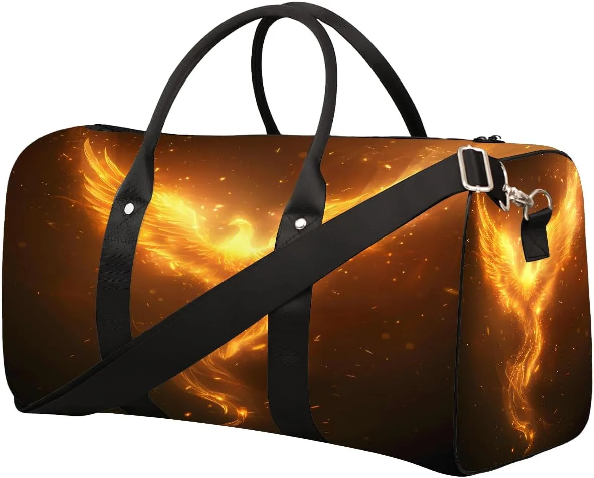 Phoenix Fantasy Gold Travel Duffel Bag for Women Men Small Sport Gym Bag Waterproof Weekender Overnight Bag Lightweight Carry on bag Foldable Gym Bag for Training Swim Yoga Traveling Handbag