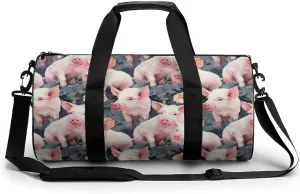 Pigs Flowers Novelty Large Duffel Bag Lightweight Gym Bag Travel Tote Bags