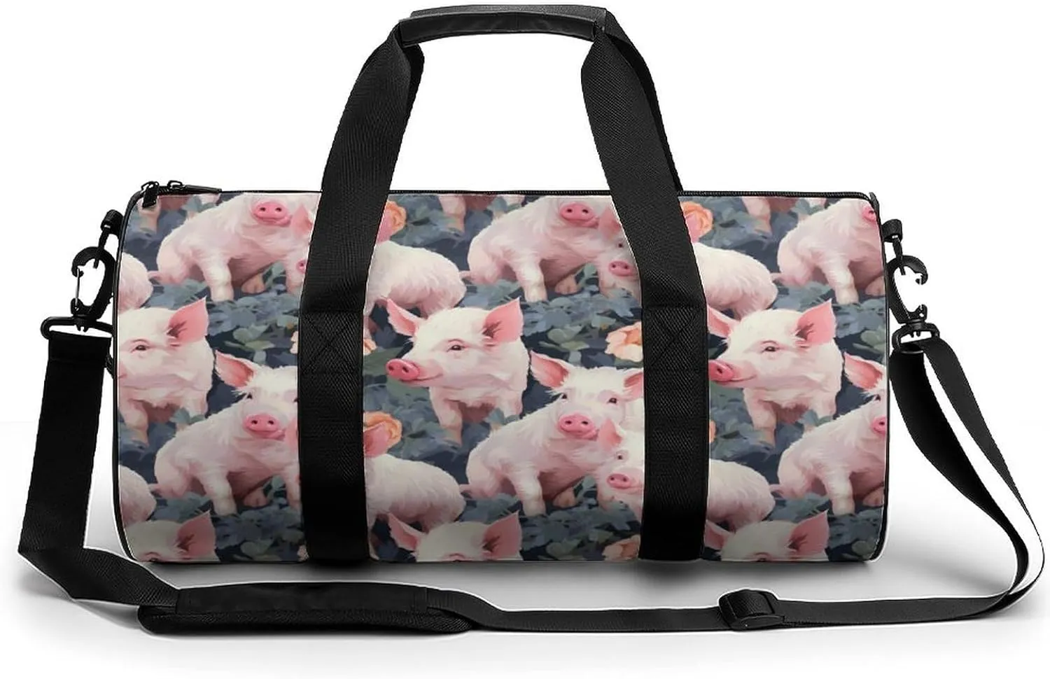 Pigs Flowers Novelty Large Duffel Bag Lightweight Gym Bag Travel Tote Bags