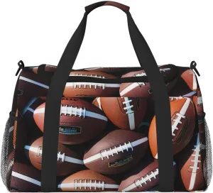 Pile of footballs Print Travel Duffle Bag - Foldable Personal Item Travel Bag for Women & Men,Carry-On Convertible Crossbody Tote Bags with Adjustable Shoulder Strap & Pockets 13x10.2x19.7 in
