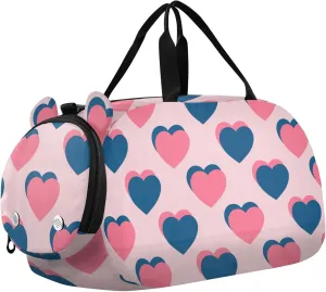 Pink Blue Hearts Duffel Bags for Boys Small Gym Bags for Teens Dance Bag for Girls
