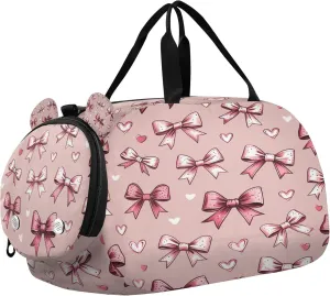 Pink Bows Kids Overnight Sports Duffel Bags with Shoe Compartment & Wet Pocket Travel Sport Gym Bag for Girls Boys