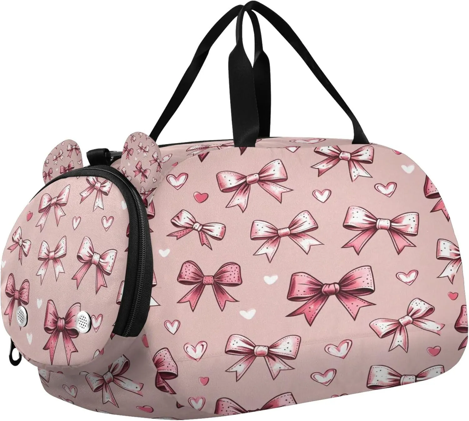 Pink Bows Kids Overnight Sports Duffel Bags with Shoe Compartment & Wet Pocket Travel Sport Gym Bag for Girls Boys