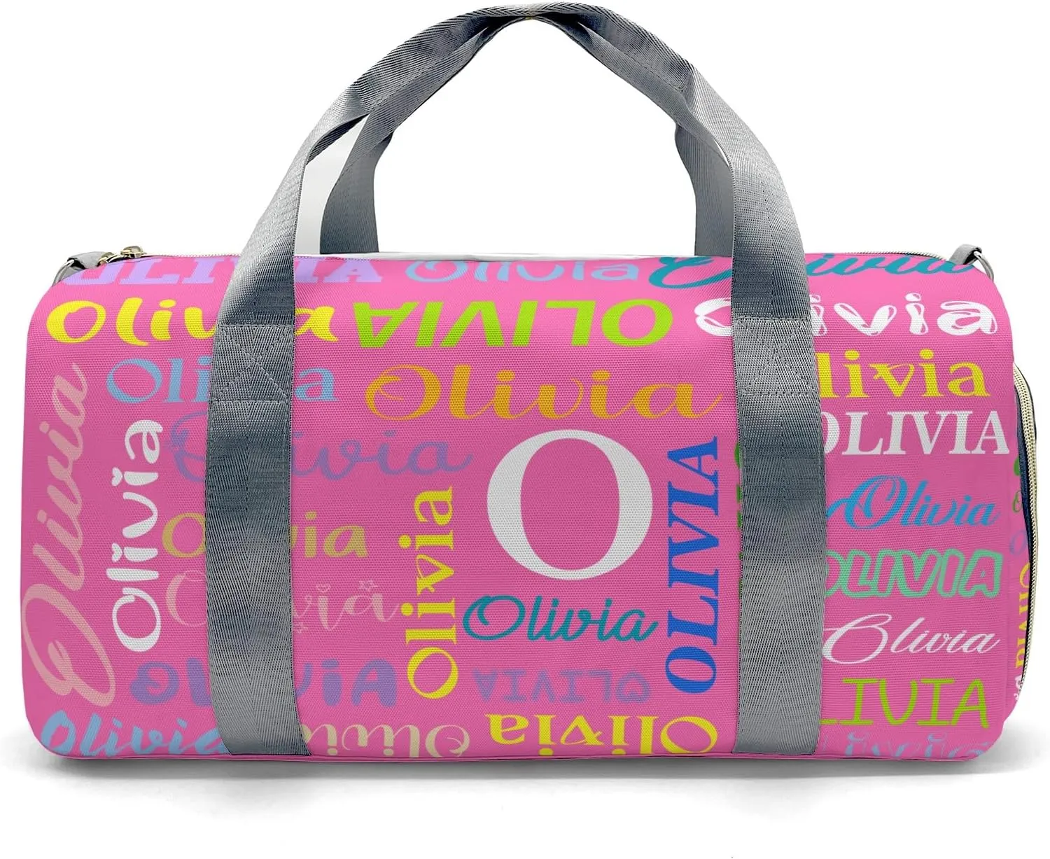 Pink Personalized Duffel Bag with Name Next Custom Travel Bag for Woman Men Sports Gym Dance Bags Wet Dry Pockets Shoe Compartment Overnight Weekend Bag