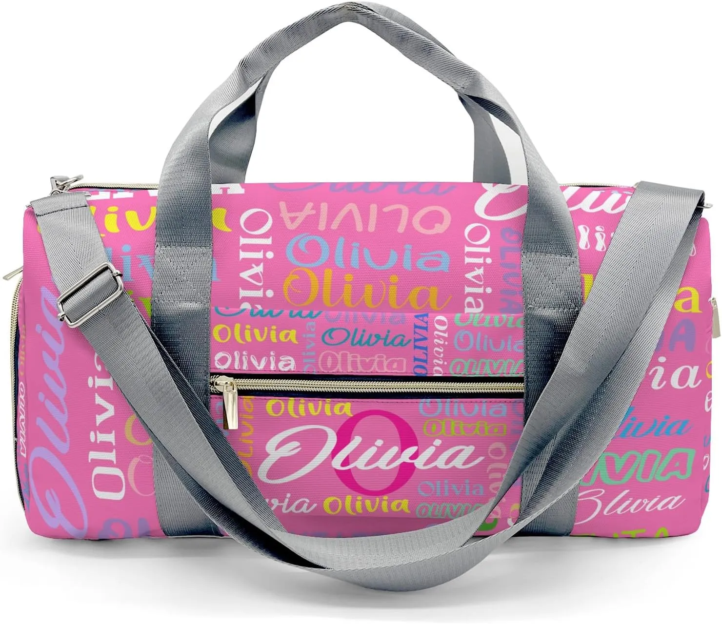 Pink Personalized Duffel Bag with Name Next Custom Travel Bag for Woman Men Sports Gym Dance Bags Wet Dry Pockets Shoe Compartment Overnight Weekend Bag