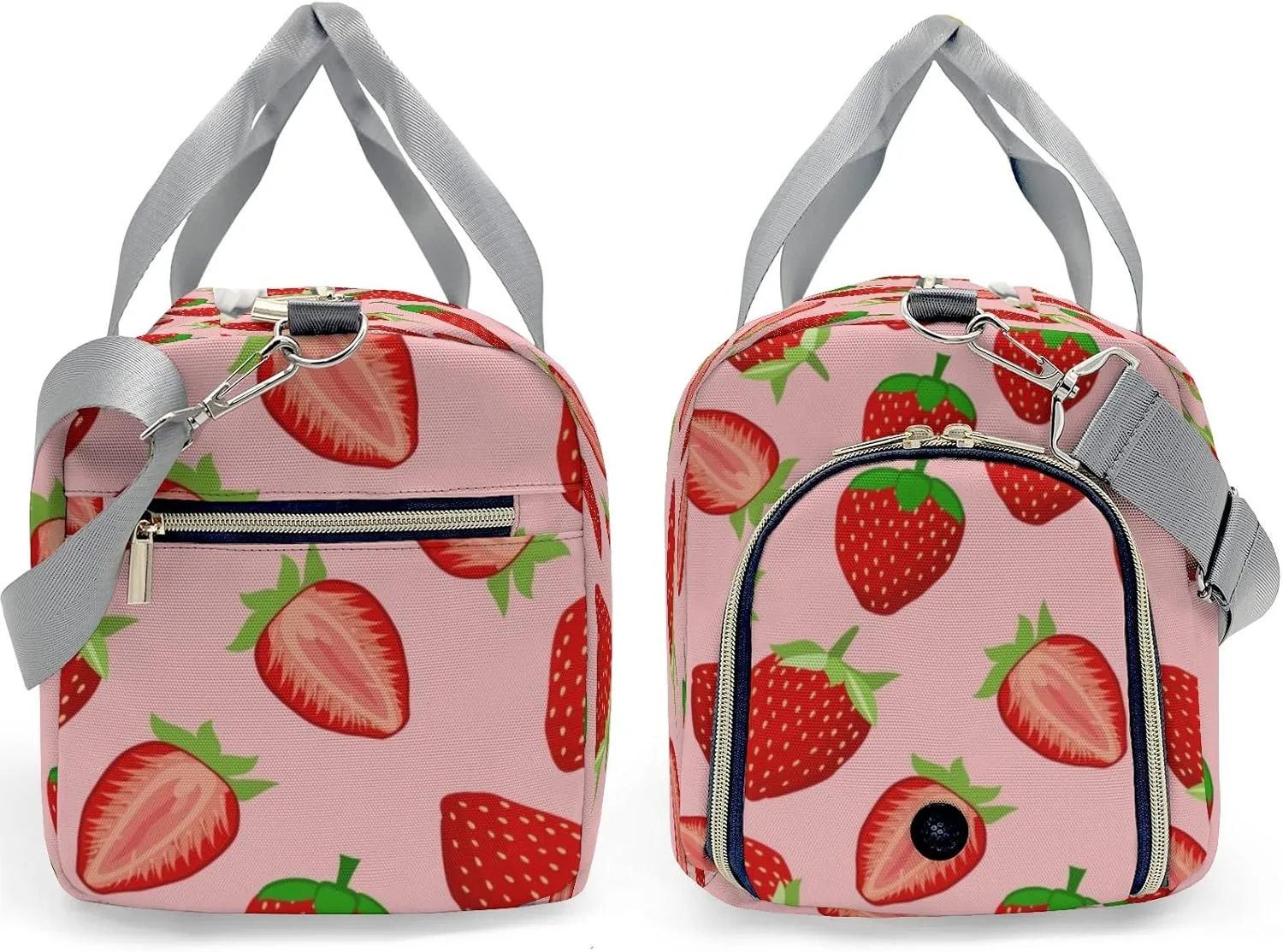 Pink Strawberry Personalized Sport Duffel Bag Custom Name Travel Gymnastics Sports Gym Dance Training Weekend Bag for Women Men