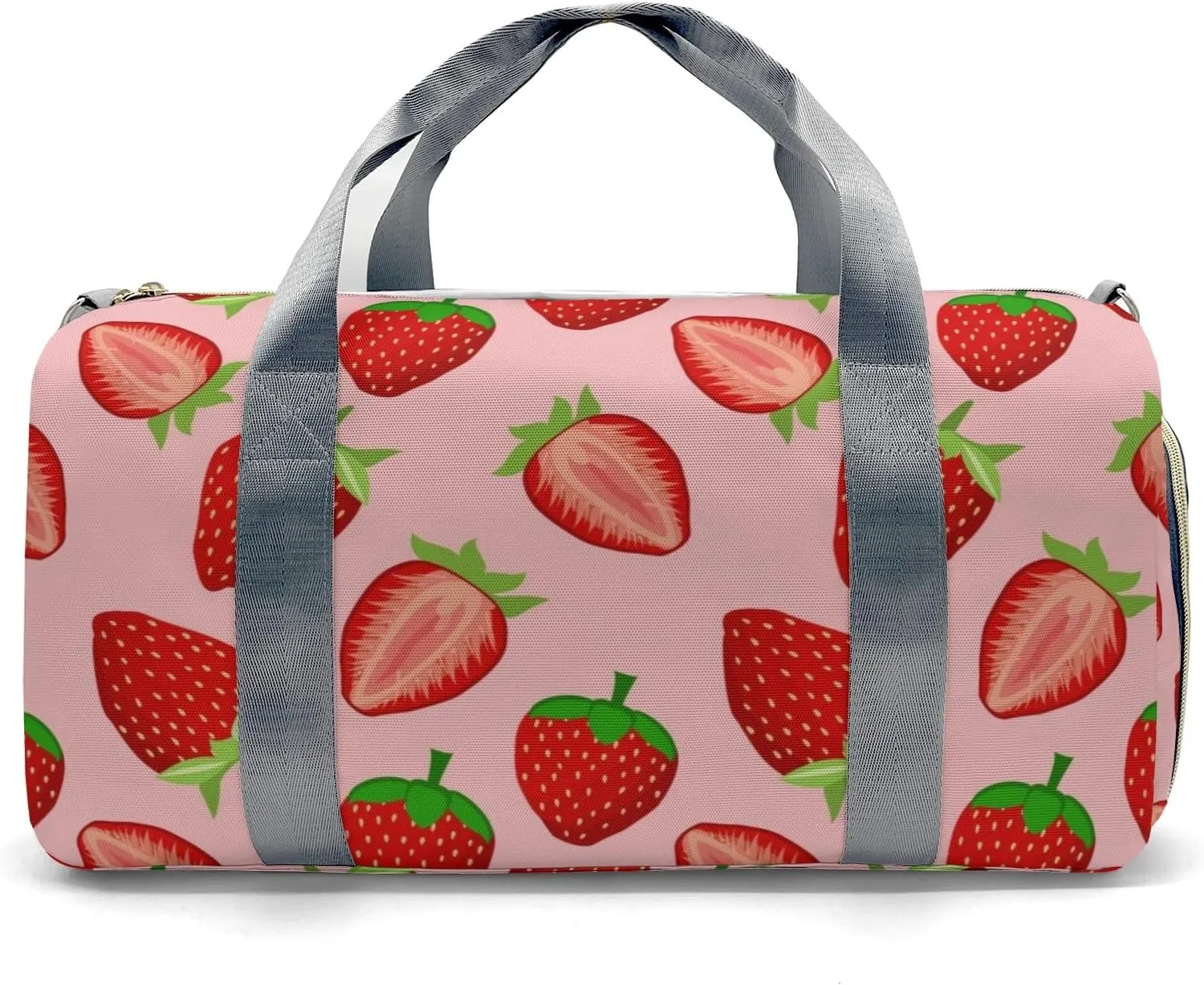 Pink Strawberry Personalized Sport Duffel Bag Custom Name Travel Gymnastics Sports Gym Dance Training Weekend Bag for Women Men
