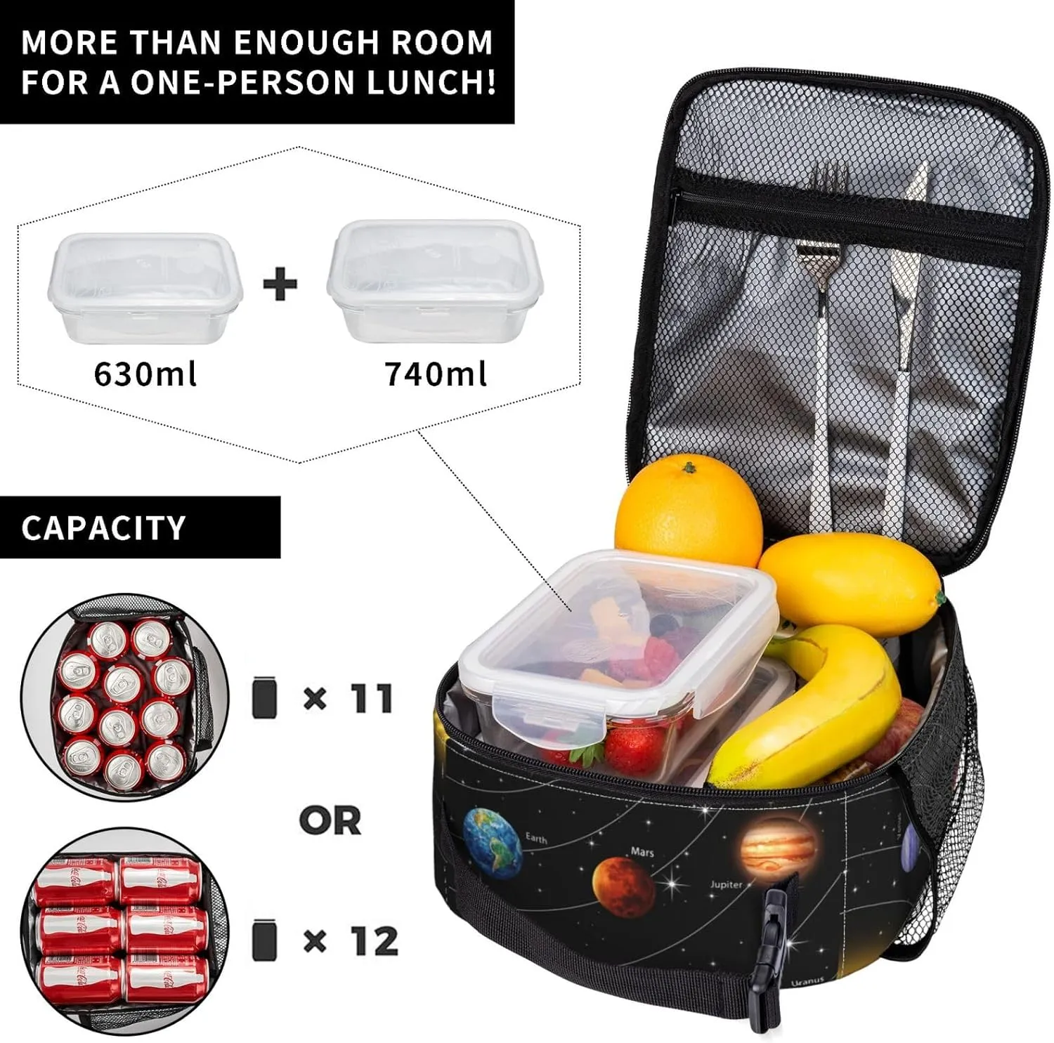 Planet Star Insulated Lunch Box for Girls Boys Kids Galaxy Solar System Lunch Bag for Women Men Adult Reusable Cooler Tote Bag for School Work Office Picnic Travel Hiking