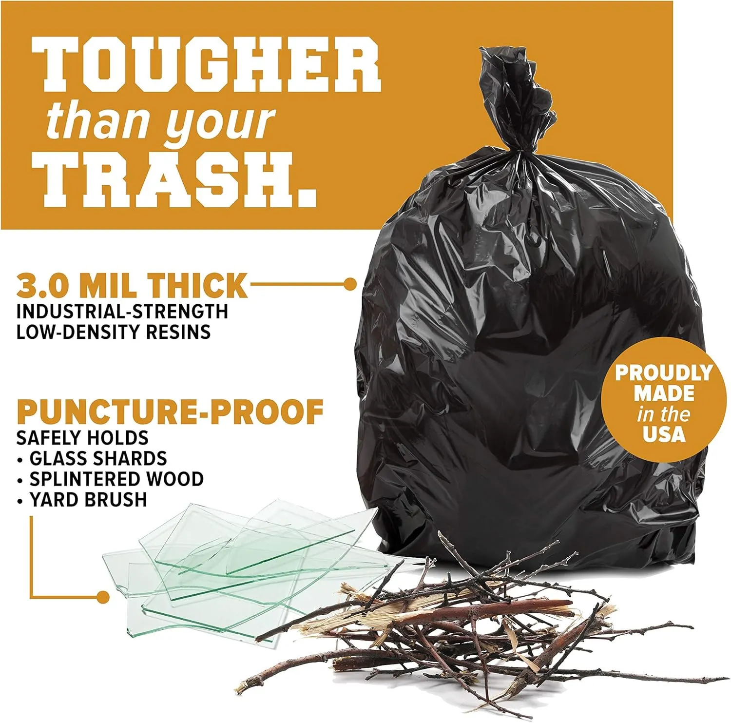 Plasticplace 64-65 Gallon Trash Can Liners for Toter │ 3.0 Mil │ Black Heavy Duty Garbage Bags │ 50” x 60” (25 Count),W65LDBTL3