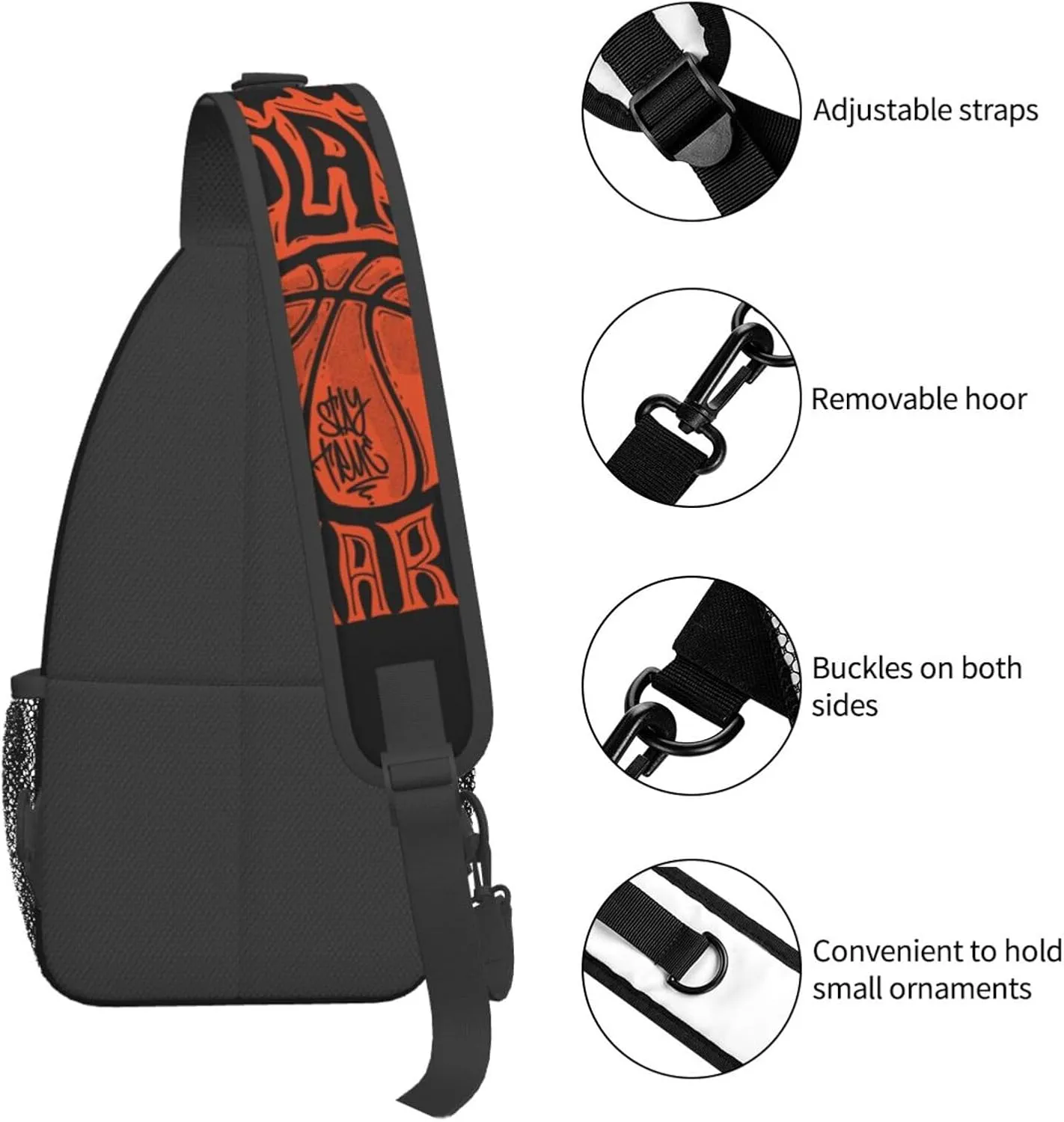 Play Hard Stay True Basketball Chest Bags Crossbody Sling Bag Shoulder Bag Travel Hiking Daypack For Men Women