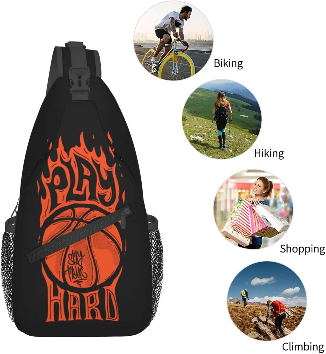 Play Hard Stay True Basketball Chest Bags Crossbody Sling Bag Shoulder Bag Travel Hiking Daypack For Men Women