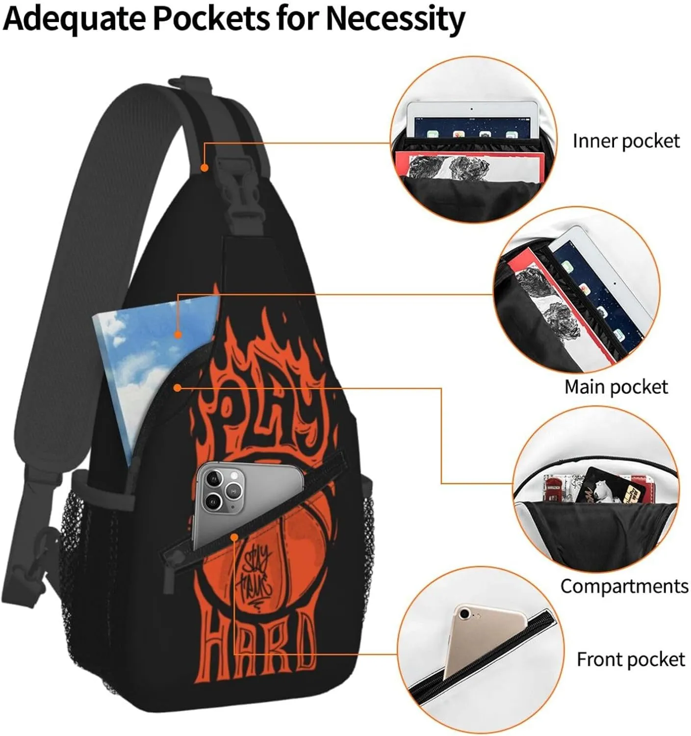 Play Hard Stay True Basketball Chest Bags Crossbody Sling Bag Shoulder Bag Travel Hiking Daypack For Men Women