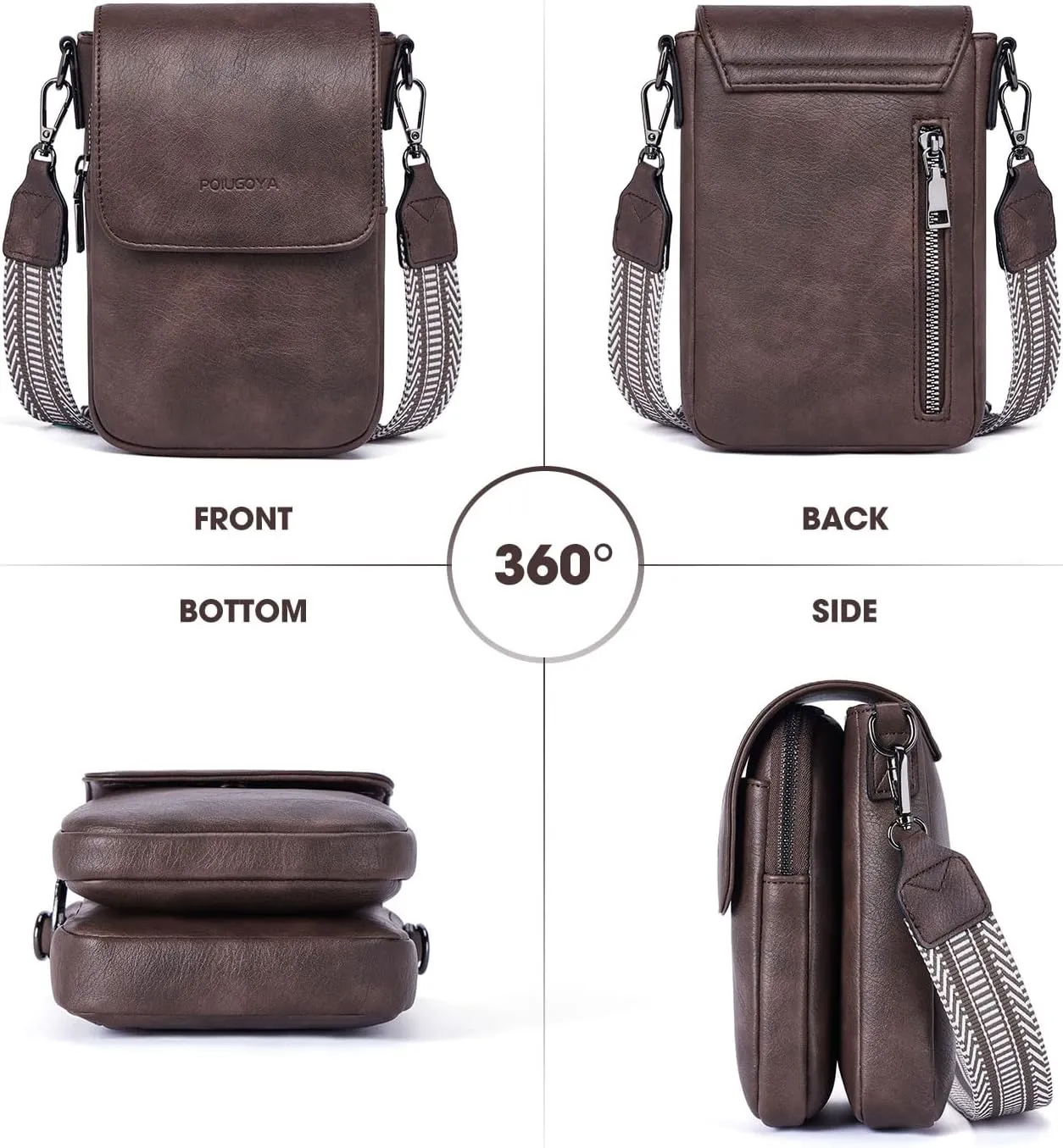 POIUGOYA Small Crossbody Bags for Women Trendy,Leather Triple Compartment Cell Phone Crossbody Wallet Purses with Card Slots