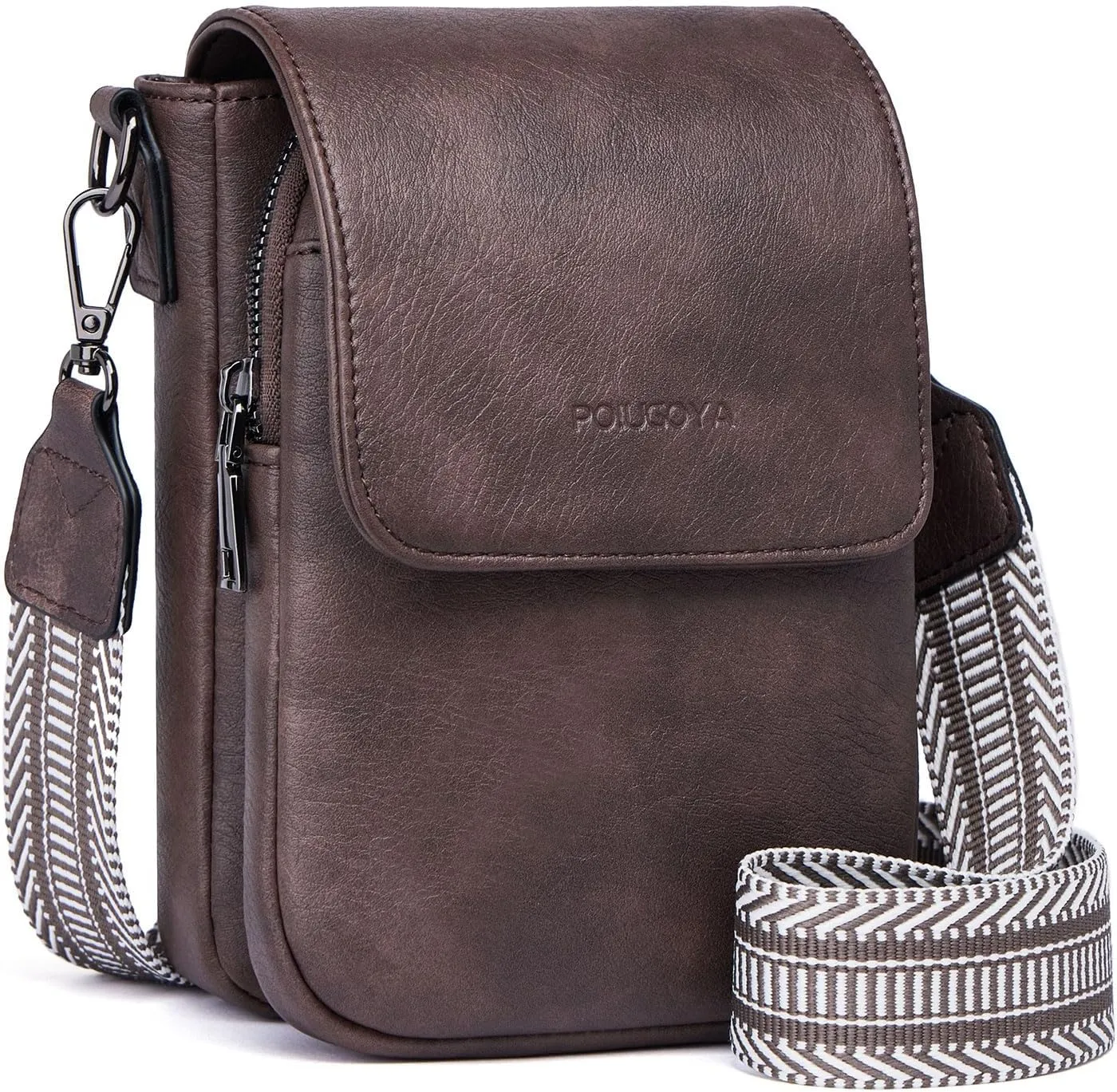 POIUGOYA Small Crossbody Bags for Women Trendy,Leather Triple Compartment Cell Phone Crossbody Wallet Purses with Card Slots